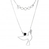 Long necklace Silver plated- PALOMA 40 - Black Tourmaline